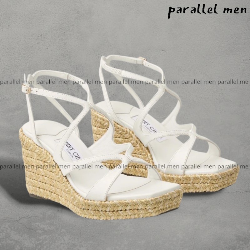【Jimmy Choo】Ayla 85 レザー スクエアトゥ ウェッジ サンダル