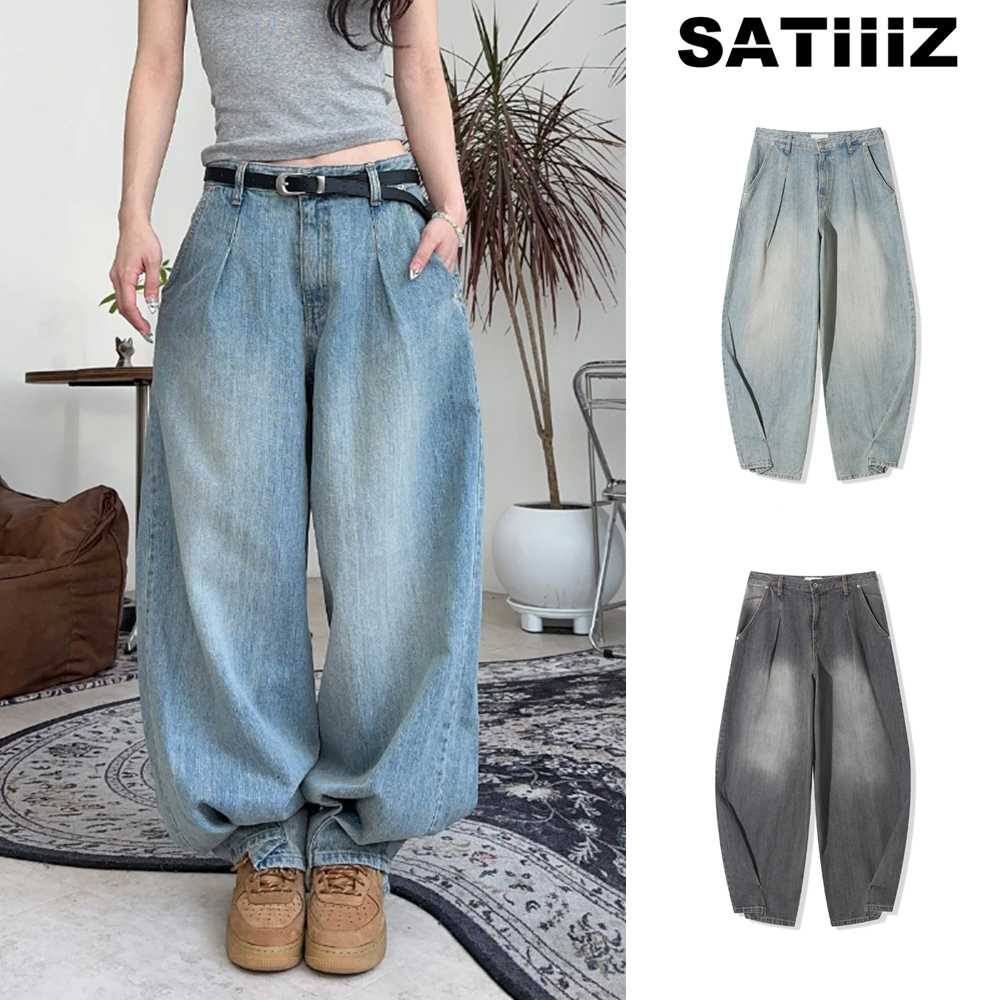 【SATIIIZ】Leos Pintuck Balloon Denim Pants
