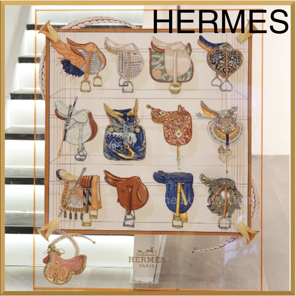 人気【HERMES】シルクスカーフ 90 Tous en Selle