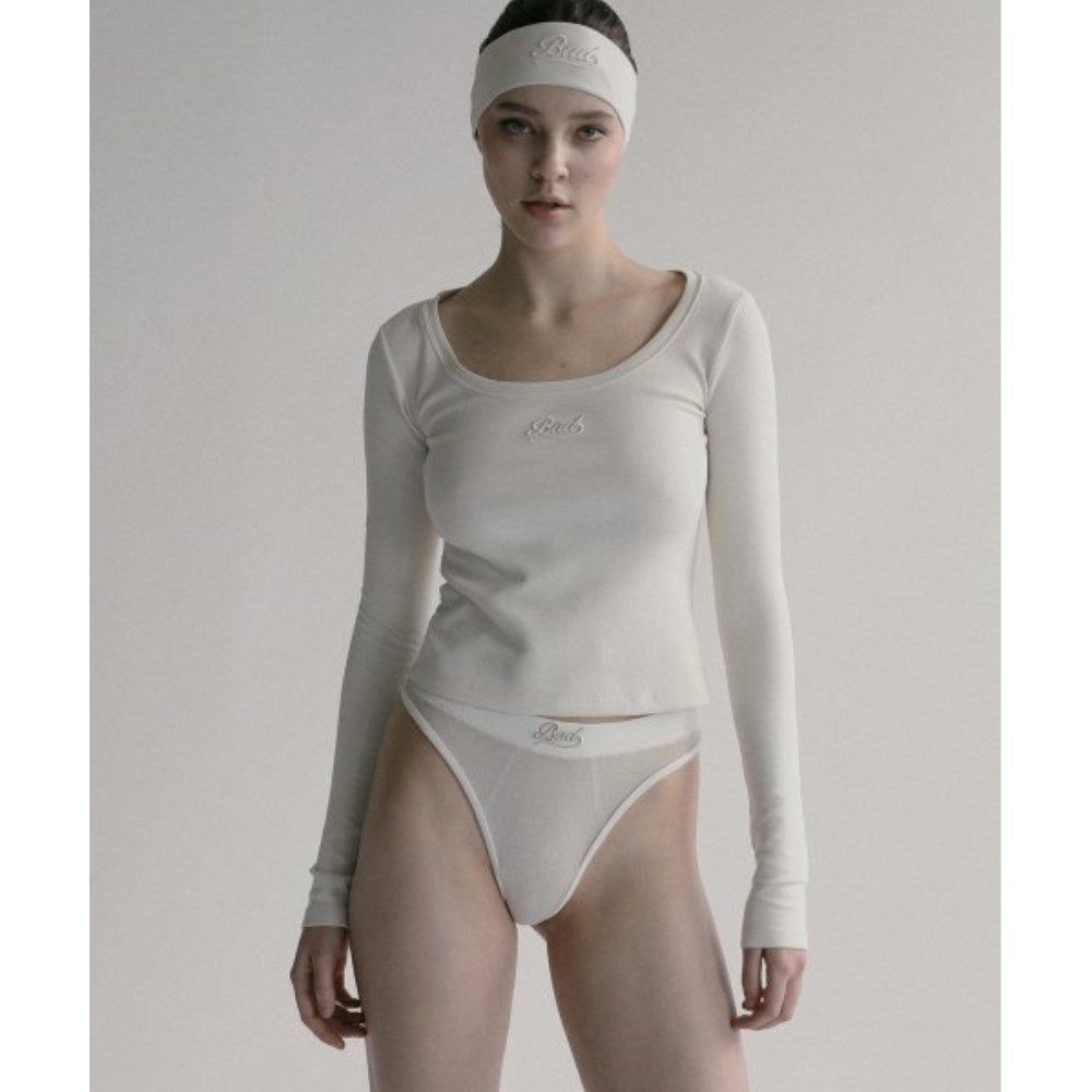 ★BADBLOOD★ Beyond Soft Scoop Neck Long Sleeve Cream w-tee2