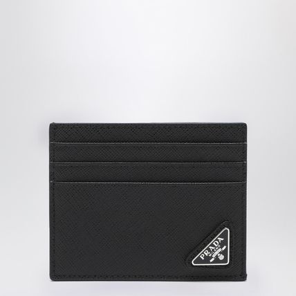 美品✨プラダ カードケース 名刺入れ マネークリップ サフィアーノ ロゴ 黒 極美品✨RFID✨プラダ マネークリップ カードケース レザー 三角