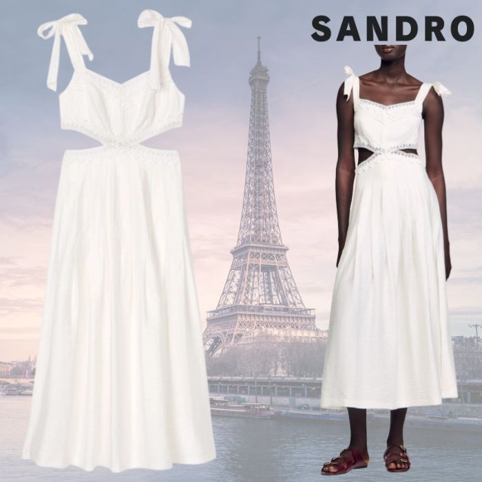 フランス発 Sandro 大人かわいいリボン! マキシ ワンピース