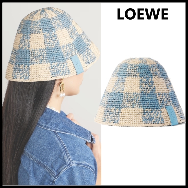 【LOEWE】ロエベ チェック ラフィア バケットハット