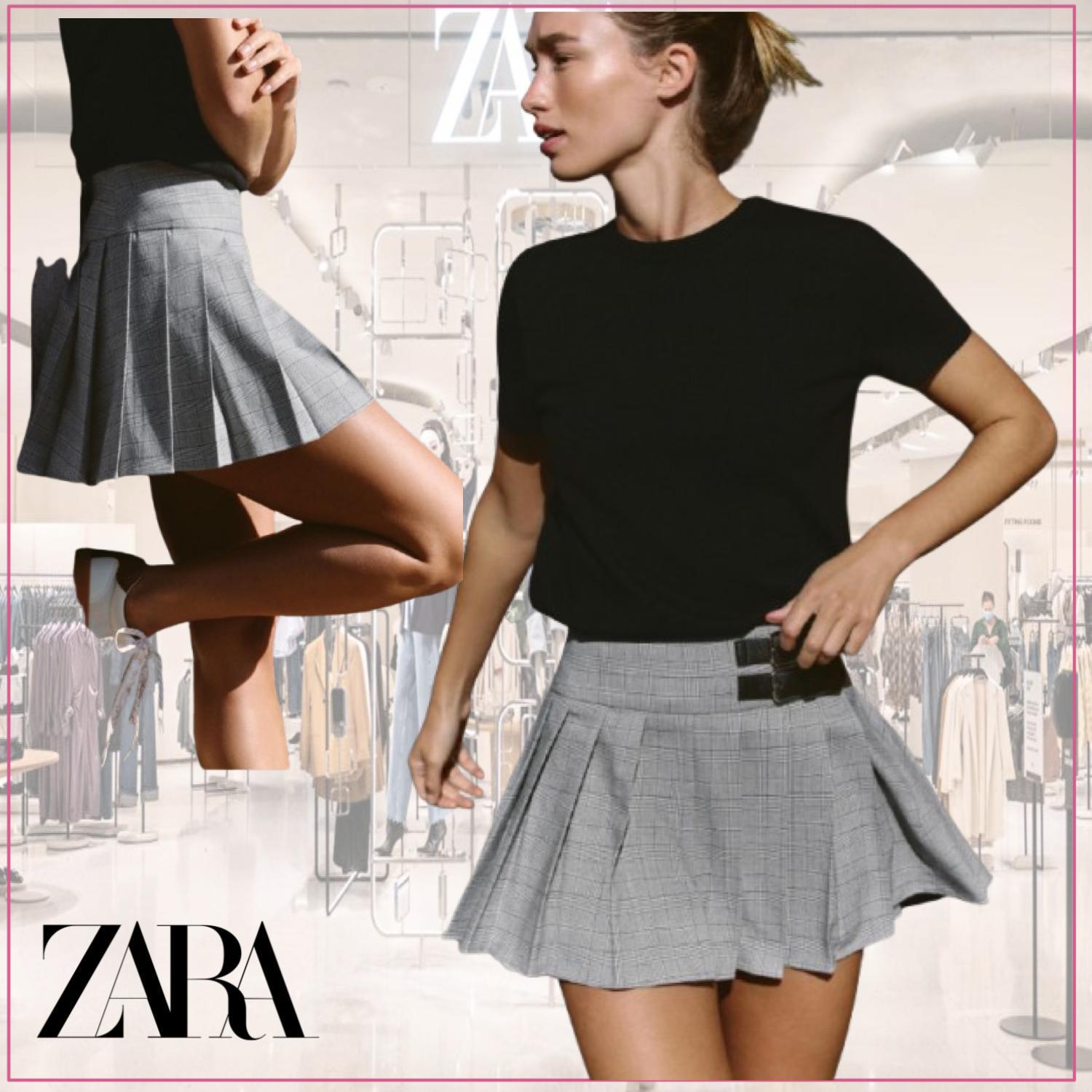 ZARA かわいい おしゃれ チェック ボックスプリーツ スコート