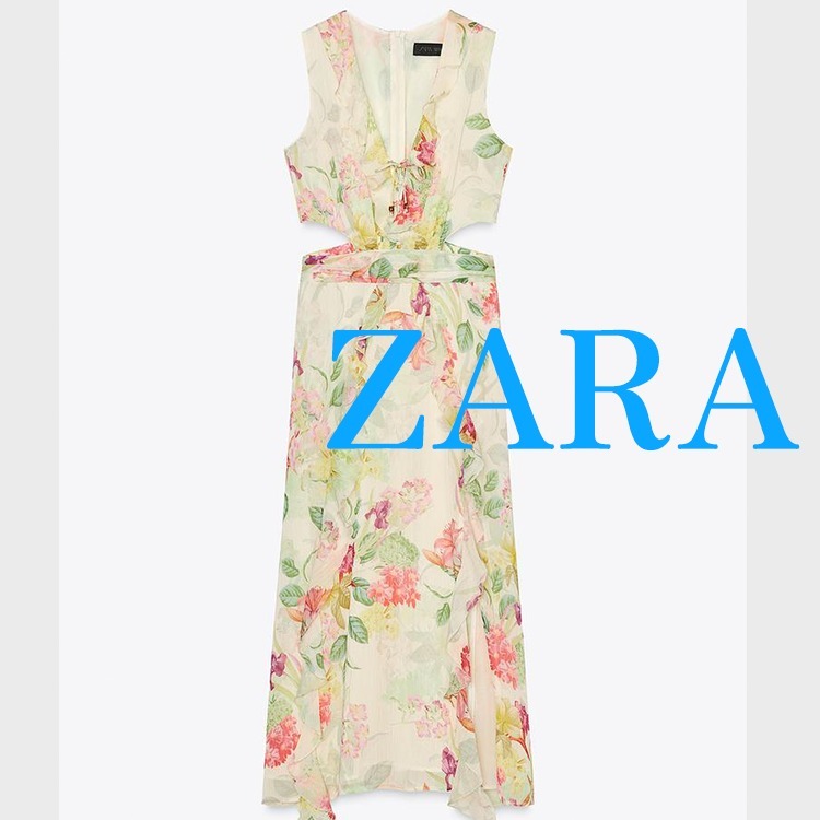 【ZARA】フラワープリントカットアウトワンピース 3468/317/069