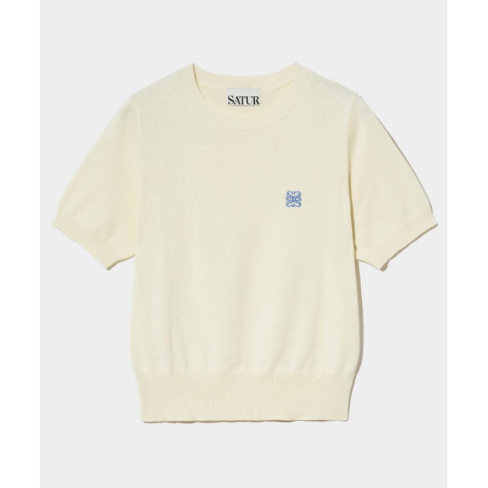 Tシャツ・カットソー SATUR W Classic Crew Neck Half Knit Cream