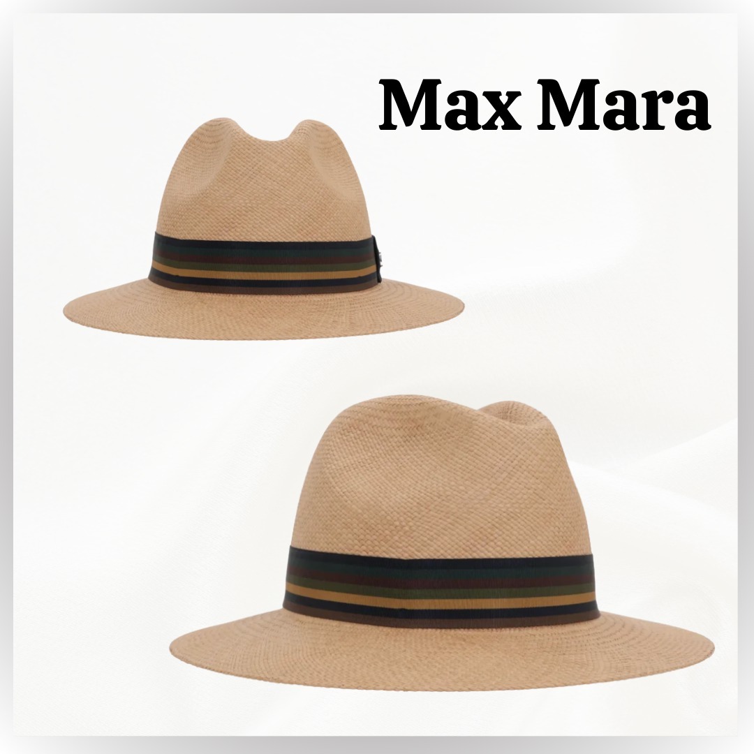 【Max Mara】送関込 ロゴプレート ペーパーヤーン ハット