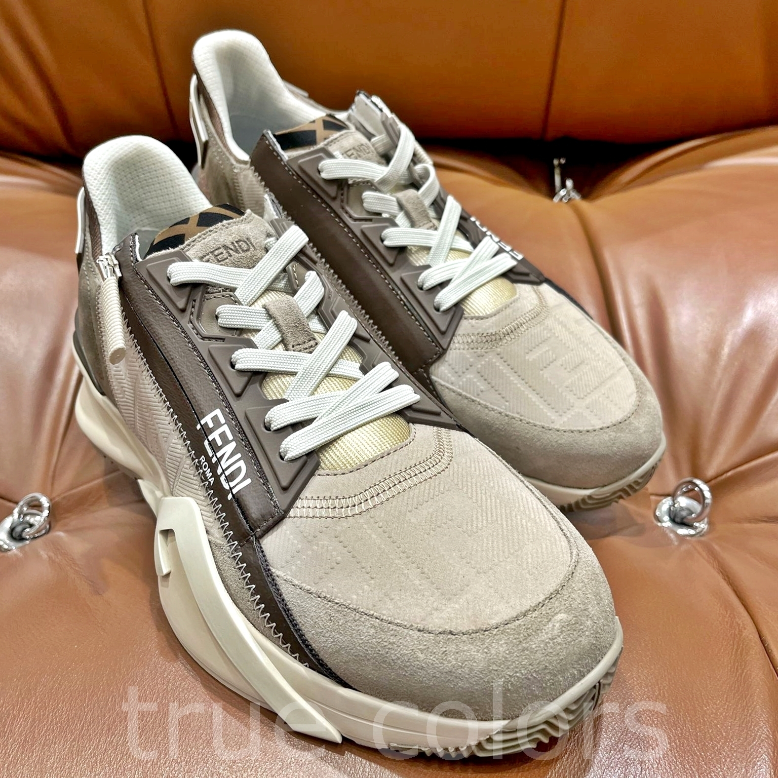 フェンディ 25SS FENDI FLOW 波形ソール レザースニーカー BEIGE