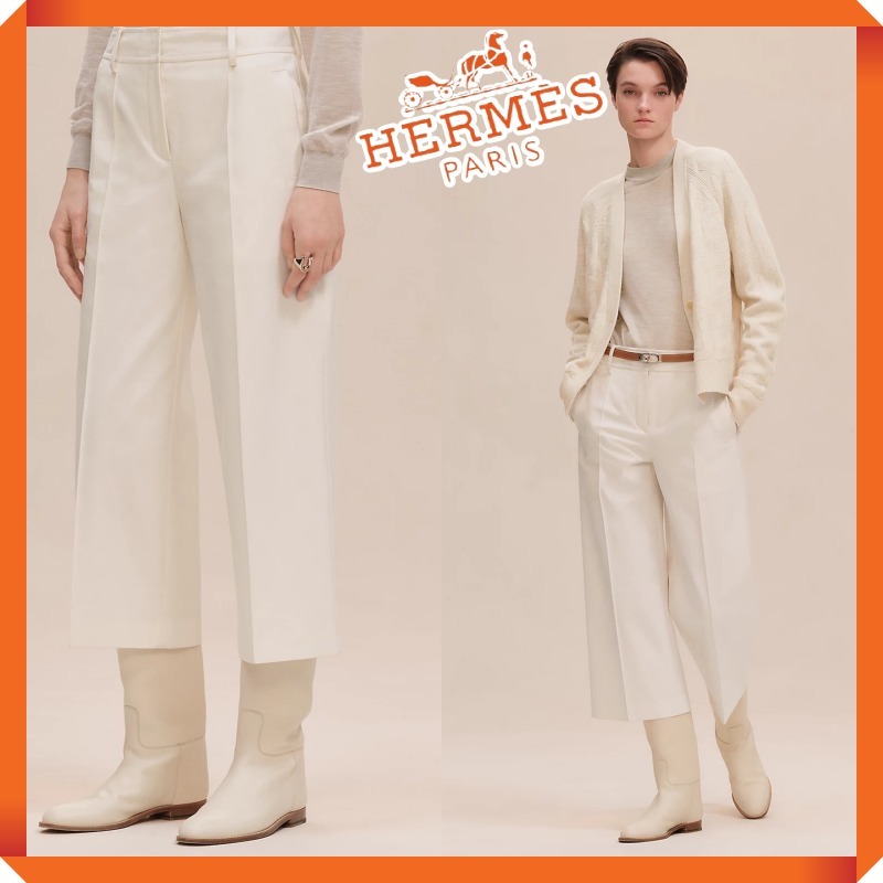 25新作★HERMES★クロップドパンツ》ストレッチ コットンツイル