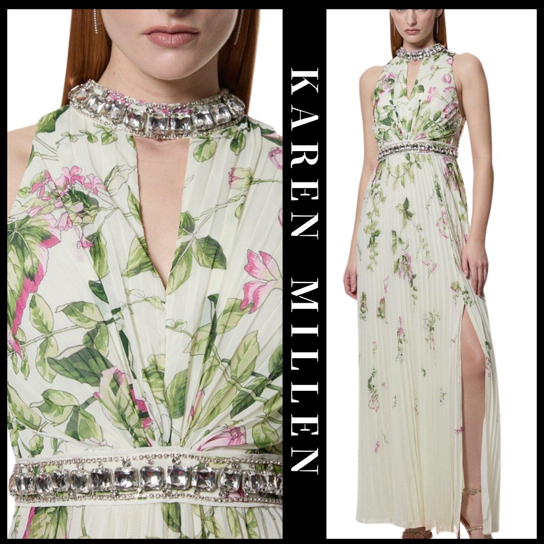 KAREN MILLEN 日本未入荷 ホルターネック プリーツ ドレス 花柄