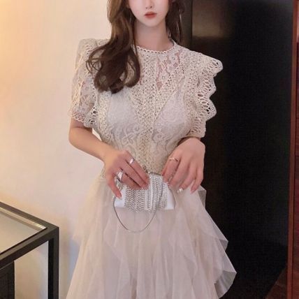 パーティードレス シースルー 韓国 2色 チュール レース