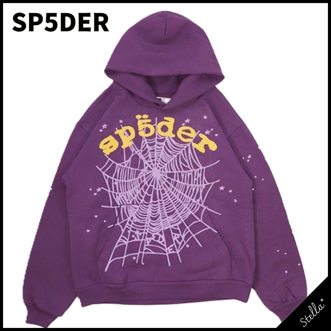 注目■SP5DER■大人気 PURPLE STAR OG WEB V2 HOODIE 国内発送