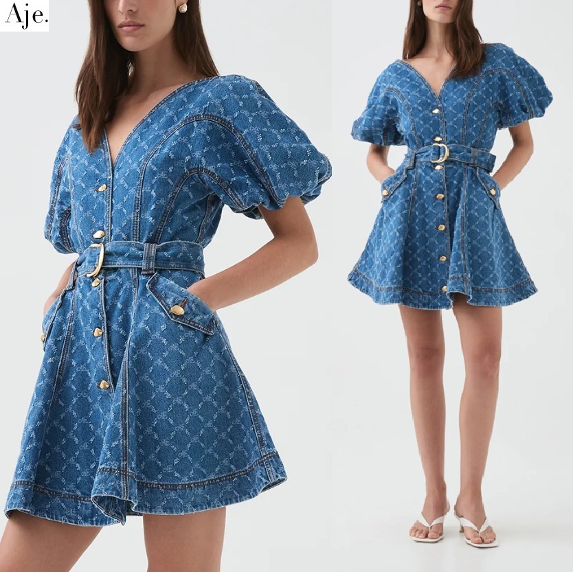 【AJE】チェックデニムミニドレスCheck Denim Mini Dress