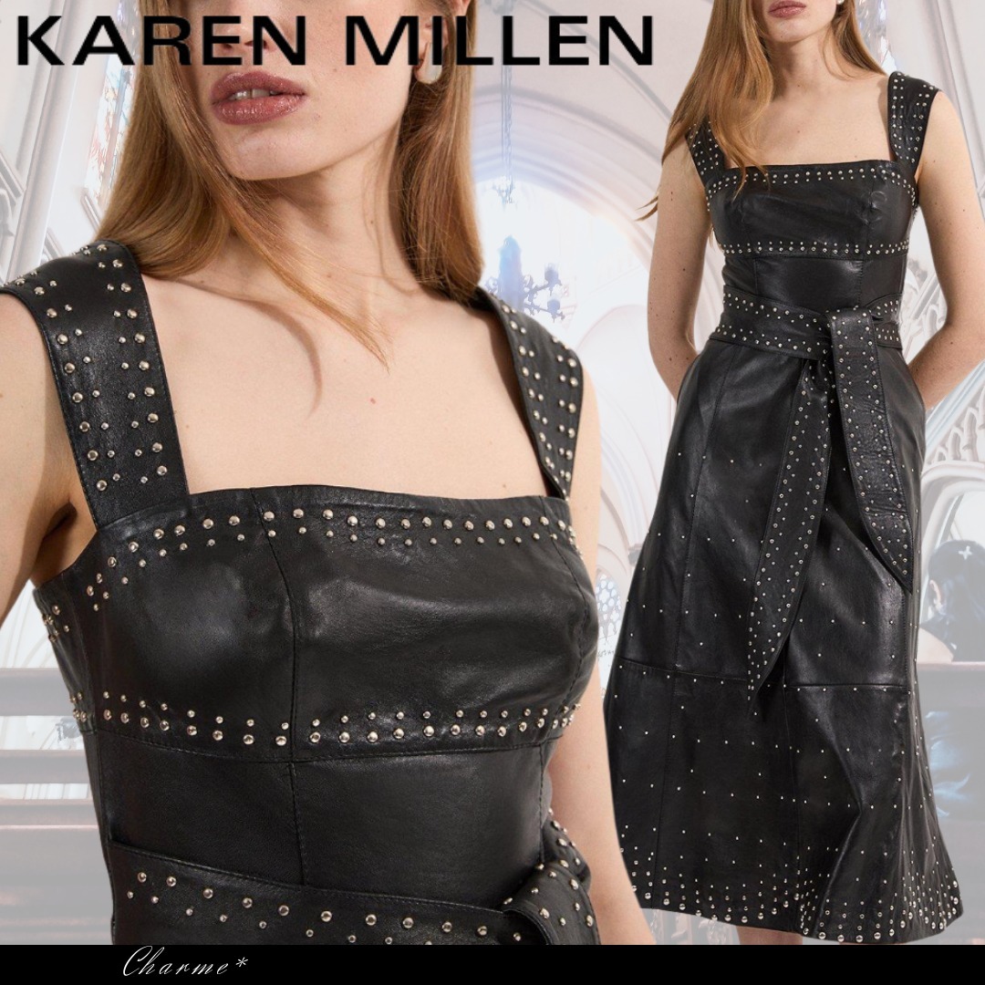 KAREN MILLEN ミディドレス ワンピース ベルト 無地 レザー