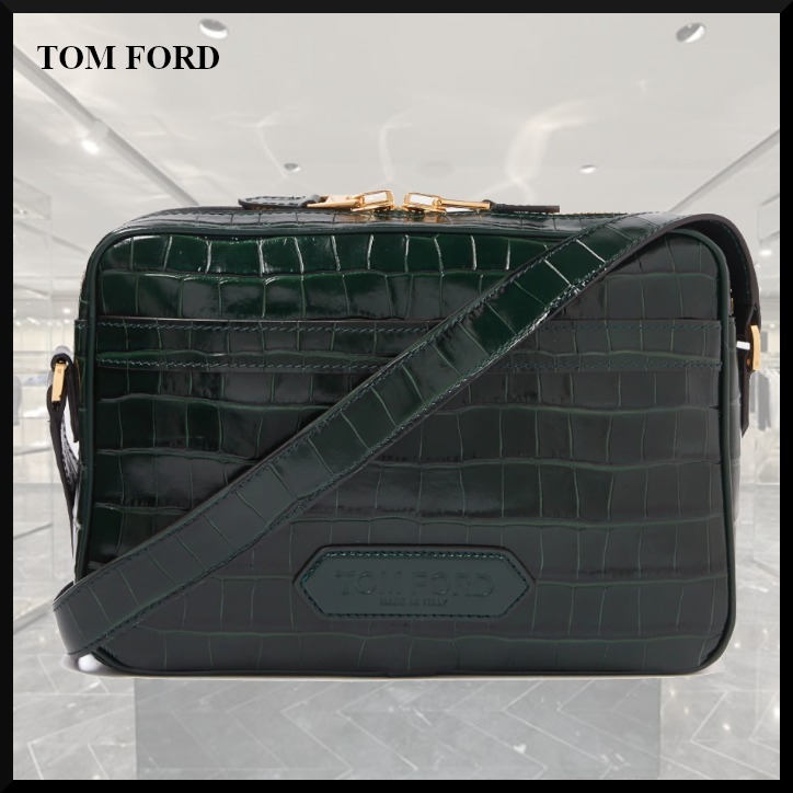 【TOM FORD】クロコ型押しレザー メッセンジャーバッグ グリーン
