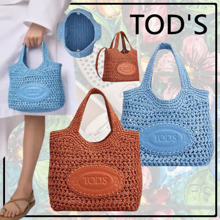 【直営店買付】TOD'S ラフィア＆レザー ショッピングバッグ Mini Woman マルチカラー レザー バッグ マイクロ