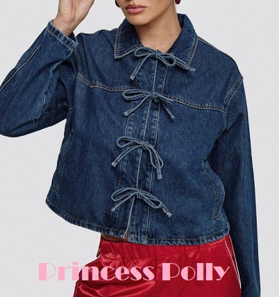 【 Princess Polly】リボンディテールブルーデニムジャケット