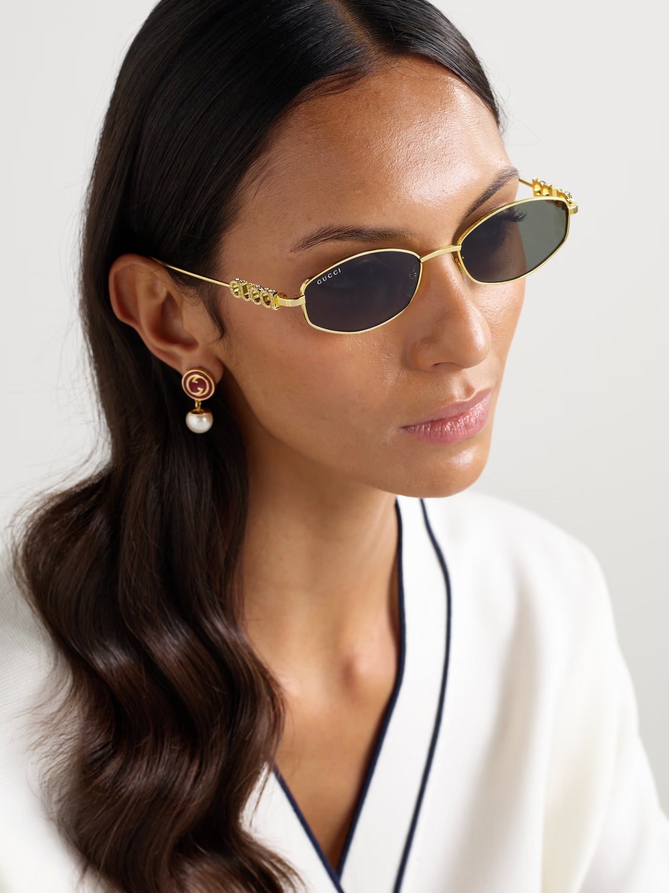 GUCCI EYEWEAR Lettering オーバルフレーム ゴールドトーン