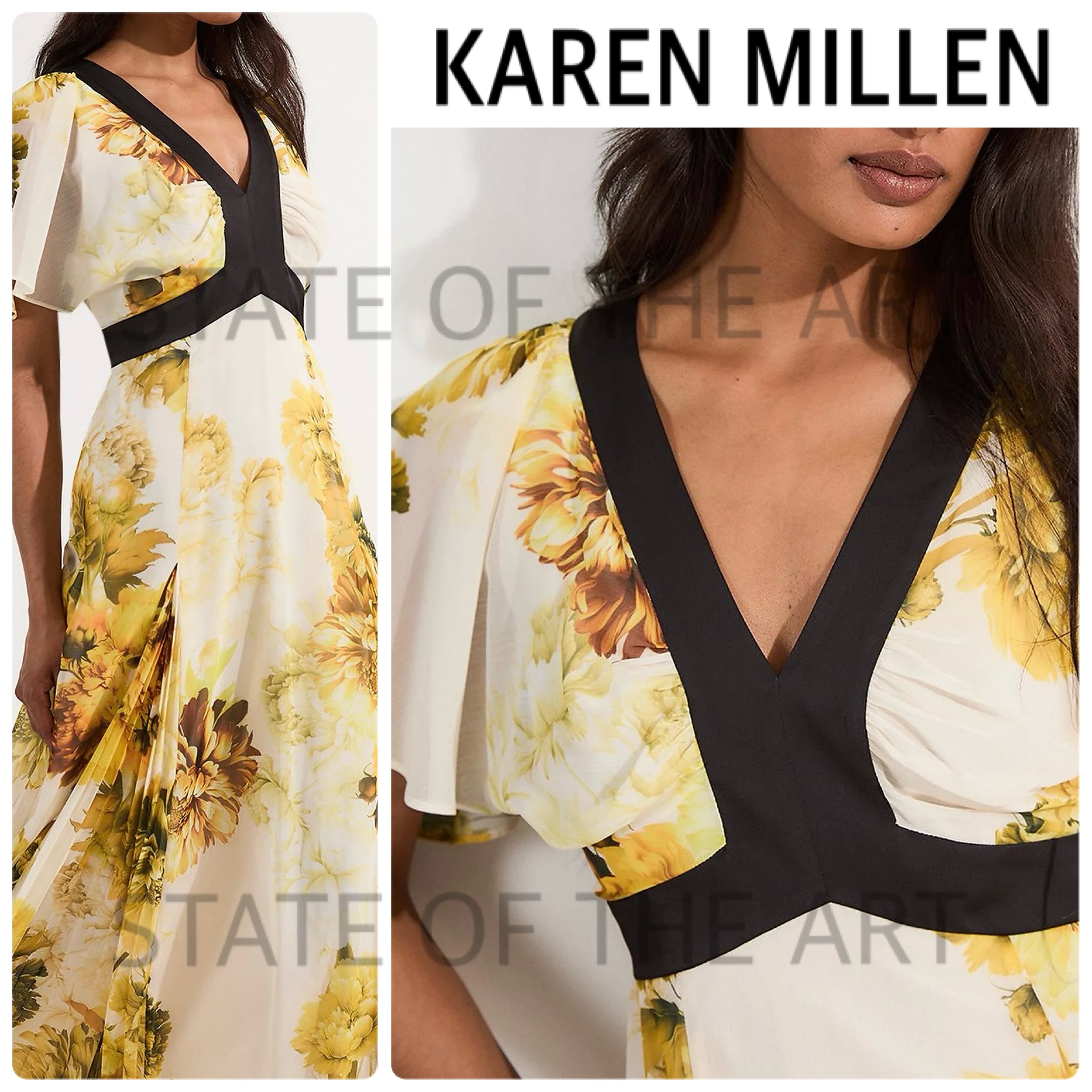 【Karen Millen】プリーツ フローラル パネル ウーブン ドレス