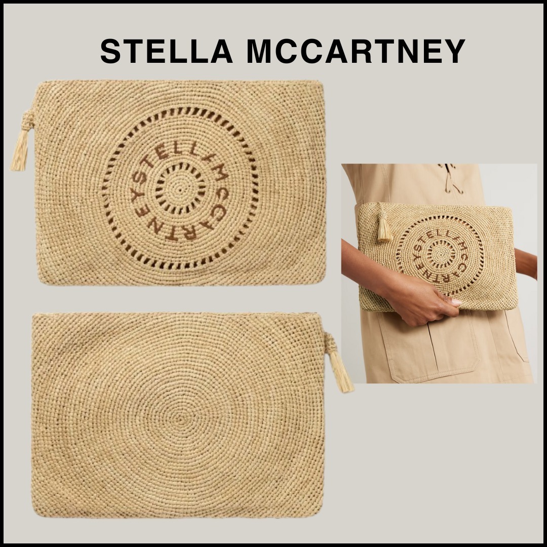 【STELLA MCCARTNEY】 ラフィア クラッチ ロゴ刺繍入り