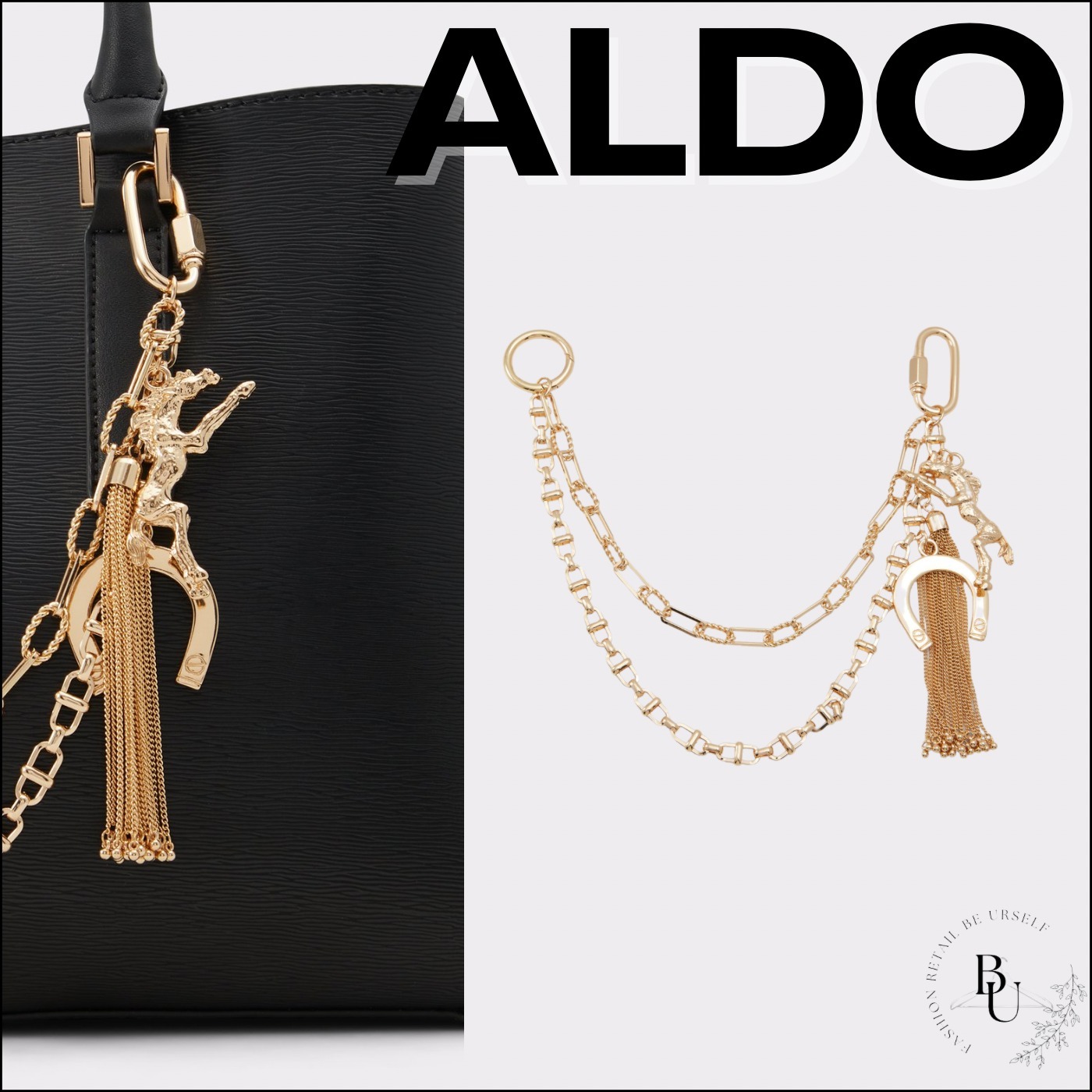 ホースシュー【ALDO】ゴールド チェーンタッセル バッグチャーム