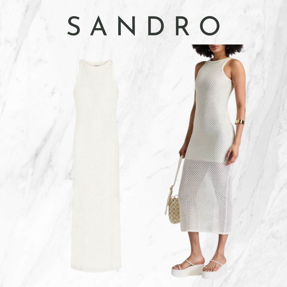 【sandro】関税込★ホワイト オープンニット ミディワンピース