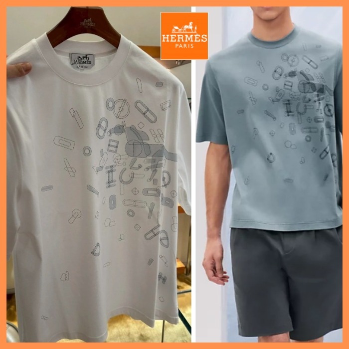 【青空によく映える一枚】HERMES プリント2素材 Tシャツ