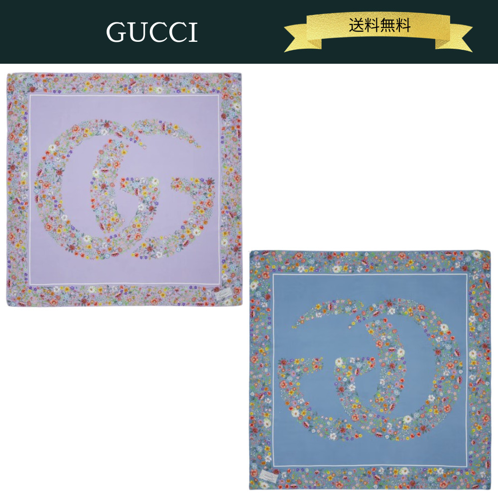 GUCCI プリント フローラル シルク スカーフ GG