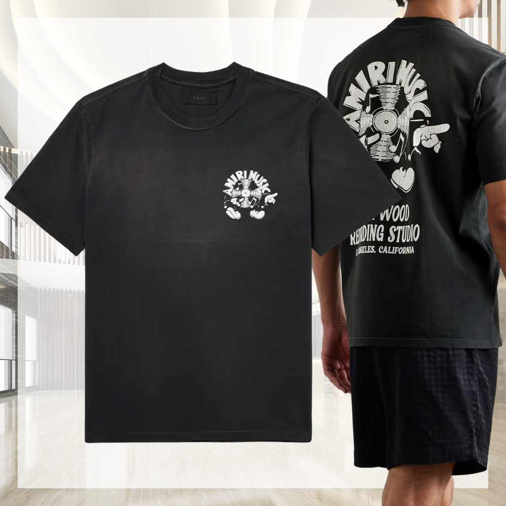 白黒の鼓動【AMIRI】ロゴプリントコットンジャージーTシャツ