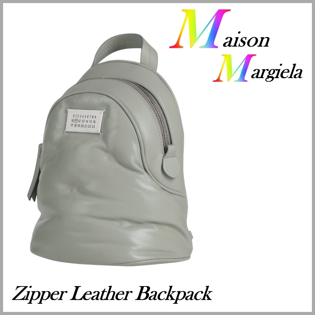 Maison Margiela ソリッドカラージッパーレザーバックパック