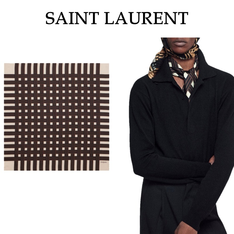 【Saint Laurent】シルク刺繍スカーフ