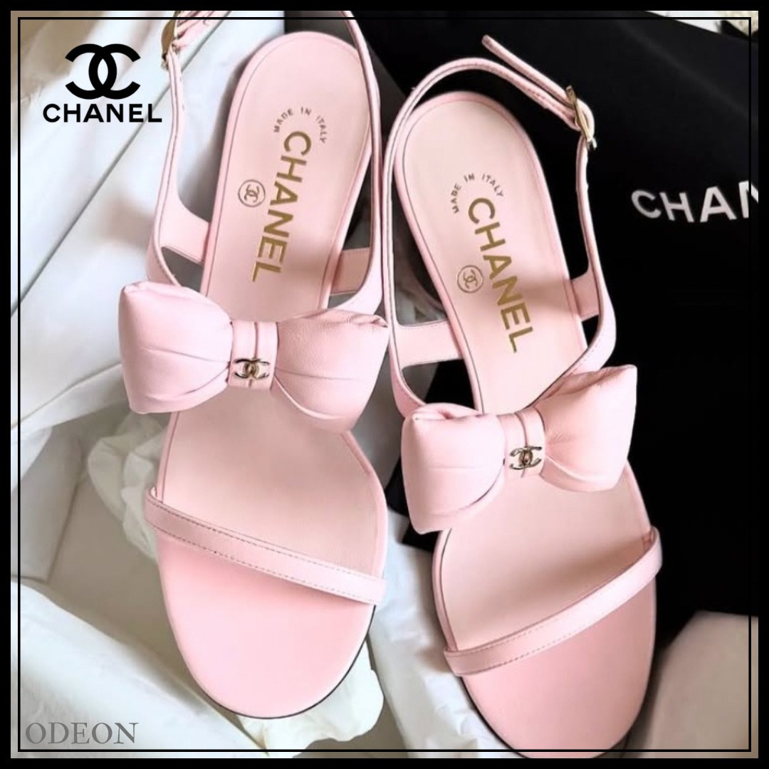*ピンクリボン*【CHANEL】サンダル2025春夏プレラムスキンピンク