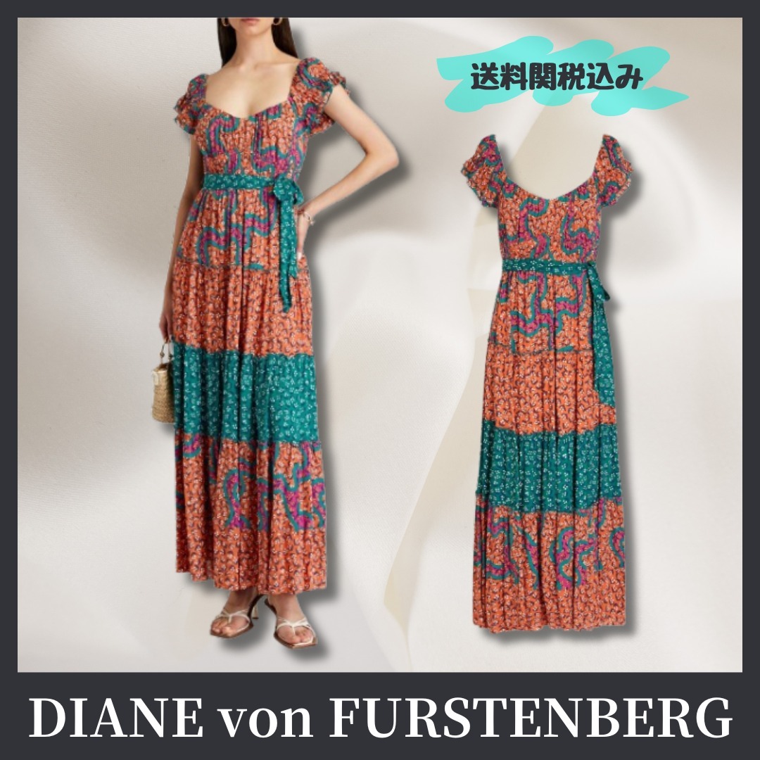 送料関税込【DIANE von FURSTENBERG】マキシワンピース ギャザー
