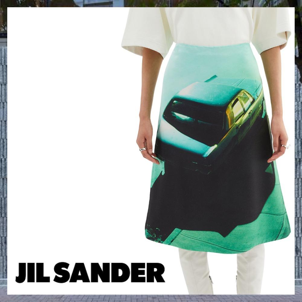 【個性的デザインが光る】Jil Sander サテン プリントスカート