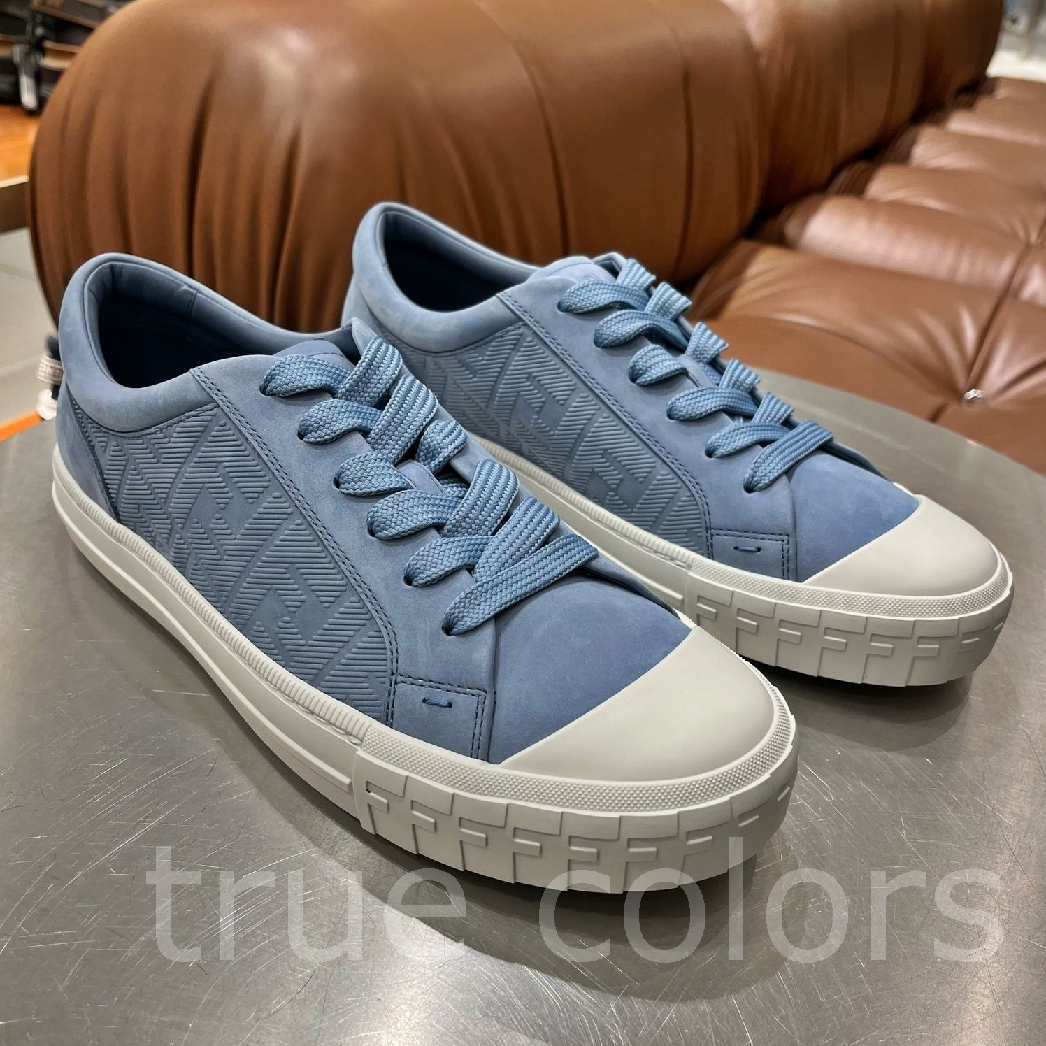 FENDI 25SS ドミノ FF柄 ヌバックレザー スニーカー*LIGHT BLUE