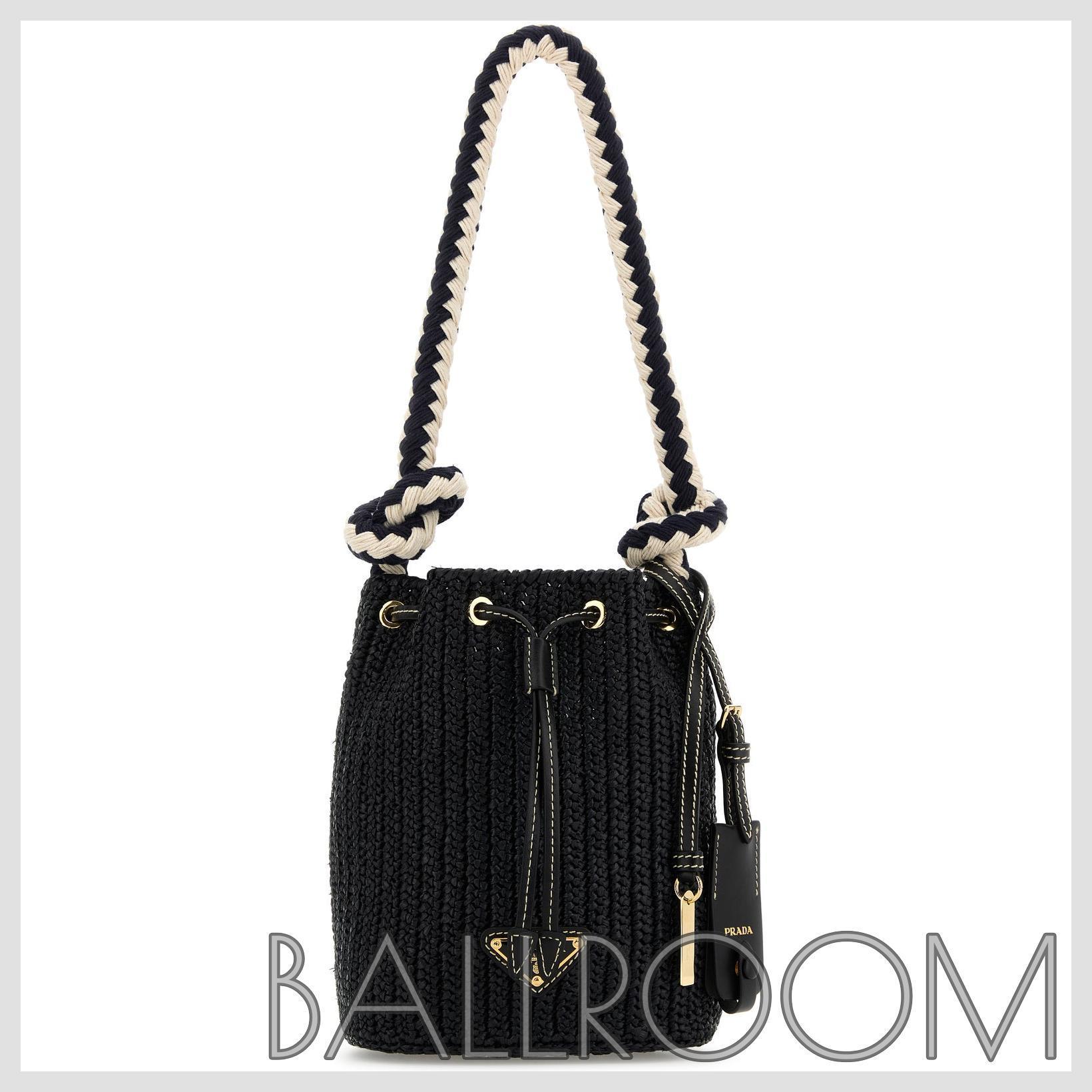 ショルダーバッグ・ポシェット PRADA BLACK CROCHET MINI BUCKET BAG