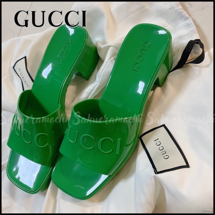 【GUCCI】太めヒール☆グリーン ミュール サンダル【37size】