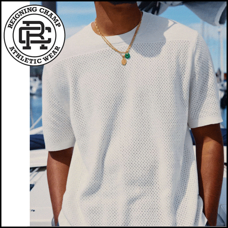 【Reigning Champ】リネン混紡・メッシュニット・半袖シャツ