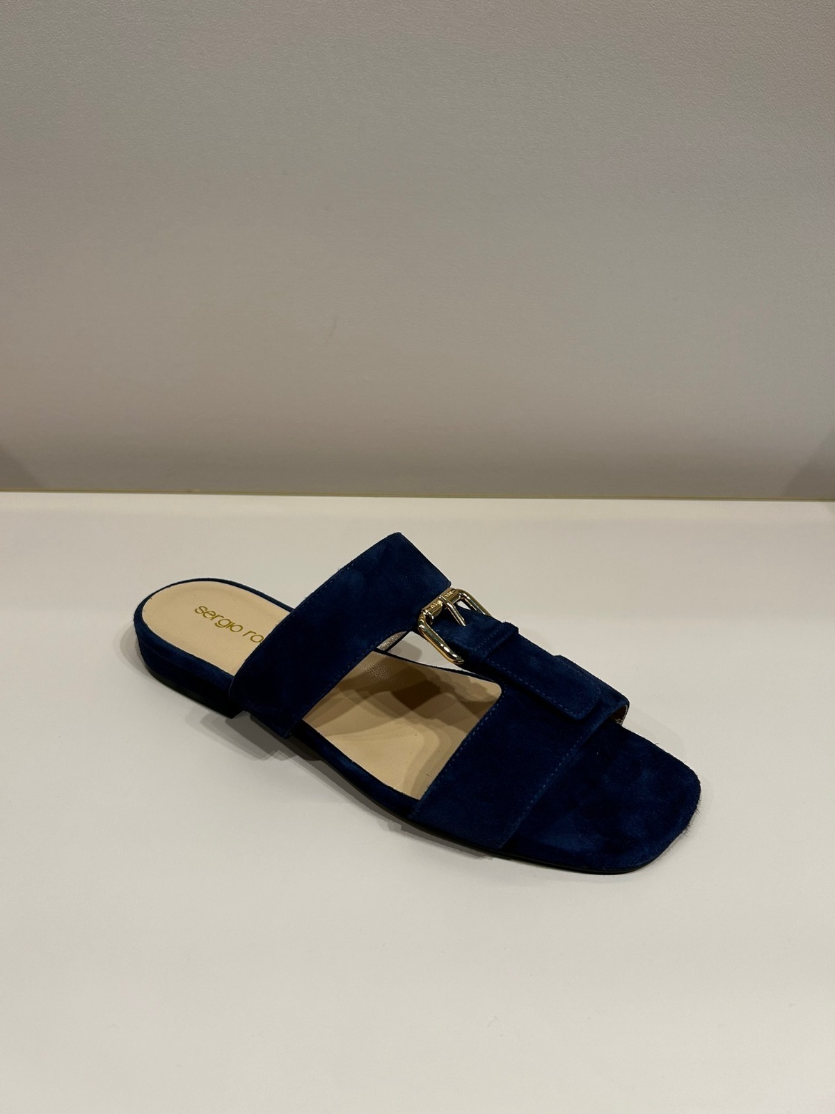 サンダル・ミュール Sergio Rossi Buckle Sandal Suede indigo 15mm