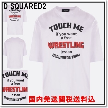 国内発 D SQUARED2 ロゴホワイトコットンクルーネックTシャツ