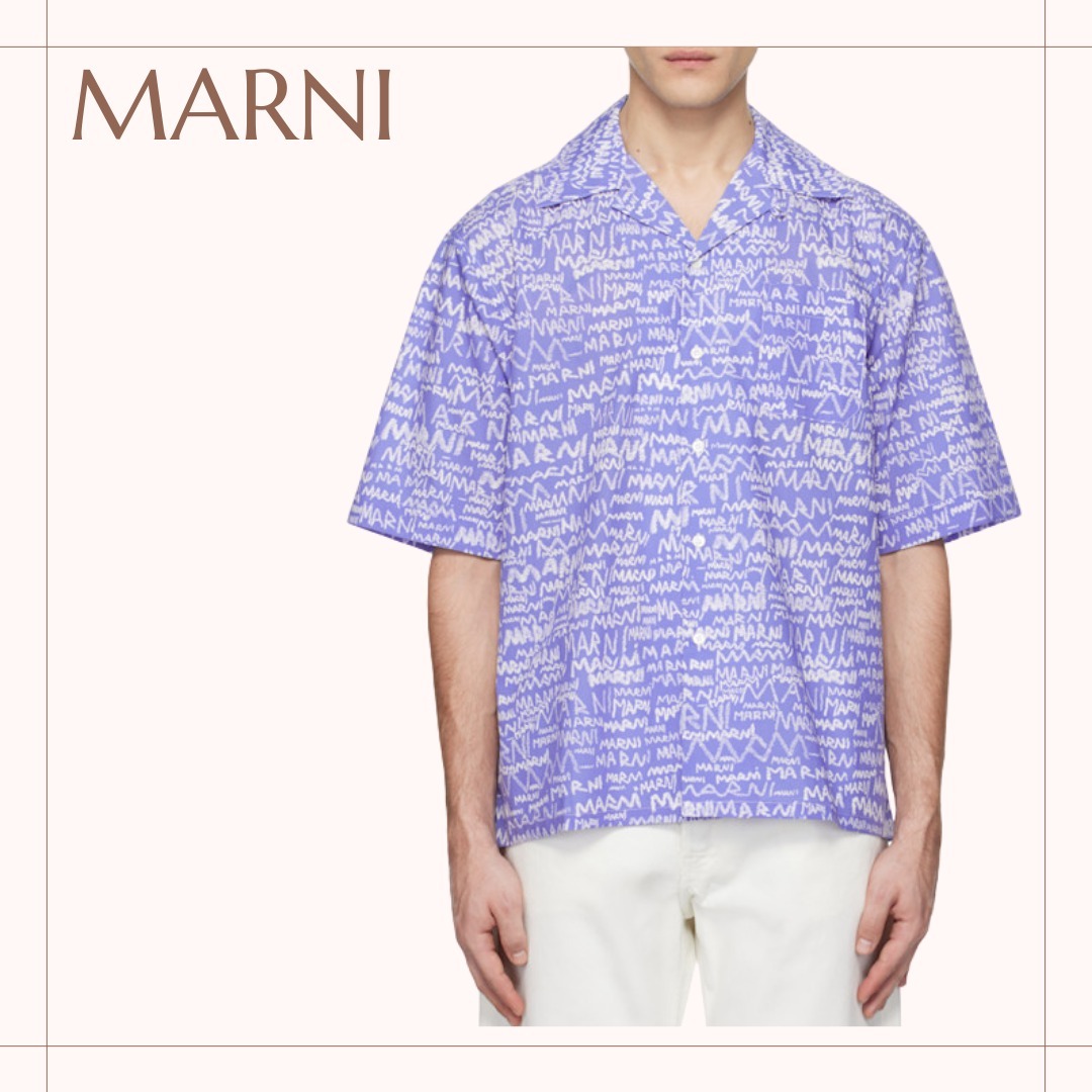 MARNI*夏ファッション☆ブルー Pencil Logo シャツ