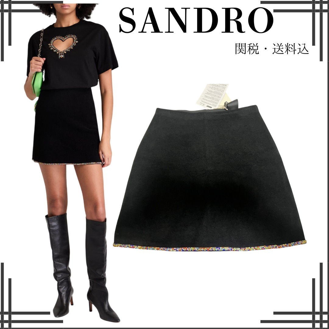 ★SANDRO★シェニール ミニスカート クリスタル付 ウエスゴム