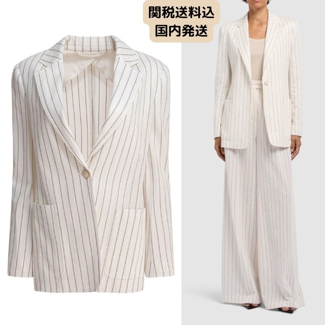 【MAX MARA】Jadi コットン ＆ リネン ピンストライプ ブレザー