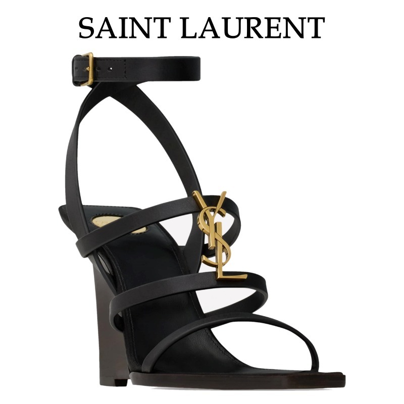 【Saint Laurent】レザー カサンドラ ウェッジ 90