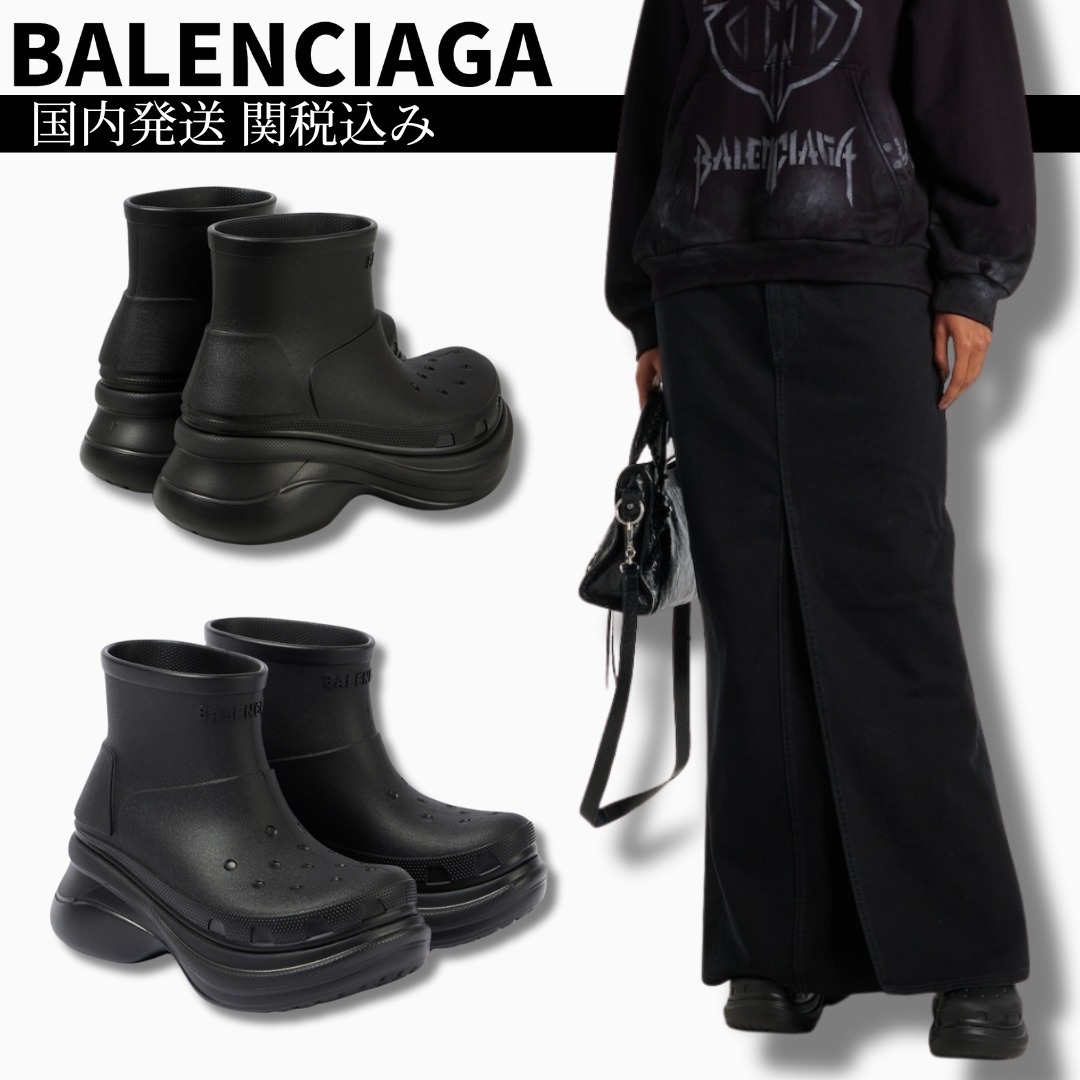 関税込み◆コラボ BALENCIAGA×Crocs ブラックレインブーツ
