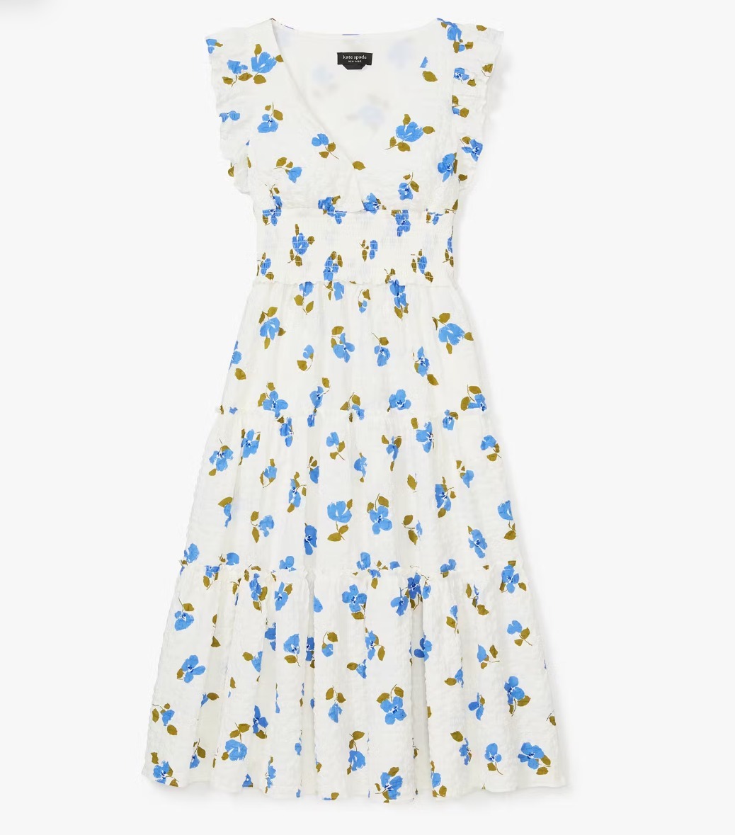 KATE SPADE 絵画的なブーケのティアードミディドレス