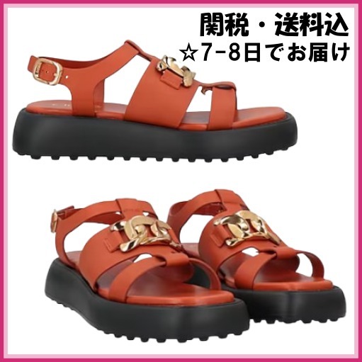 TOD'S■トッズ レザー メタルロゴ ストラップ付 サンダル