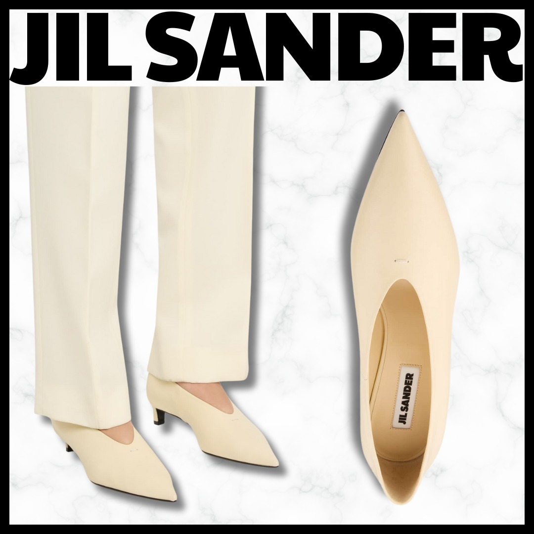 JIL SANDER■ポインテッドトゥ スリッポン レザーパンプス ロゴ