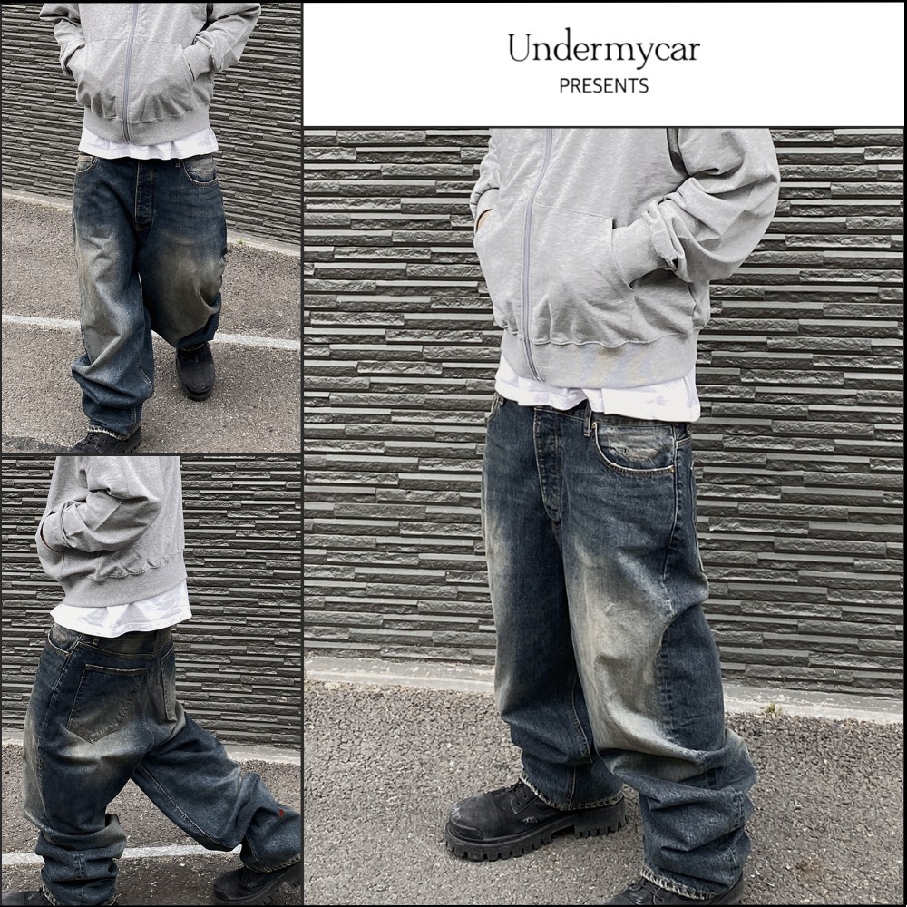 【Undermycar】ANTI FXXKING LOGO PLAY BRUSH WASHED WIDE JEANS