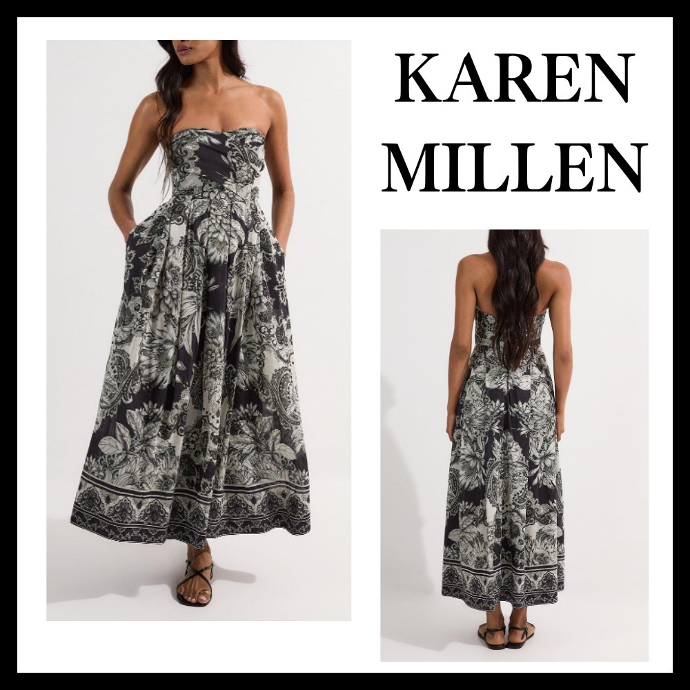 ◆KAREN MILLEN◆タイルシルクコットンビスチェ織りプロムドレス